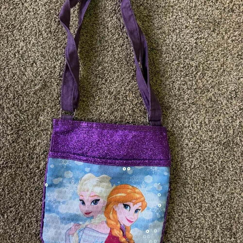Disney Frozen Elsa And Anna Purple Glitter Crossbody Bag